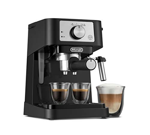 De’Longhi Stilosa Manual Espresso Machine, Latte & Cappuccino Maker, 15 Bar Pump Pressure + Manual Milk Frother Steam Wand, Black / Stainless, EC260BK